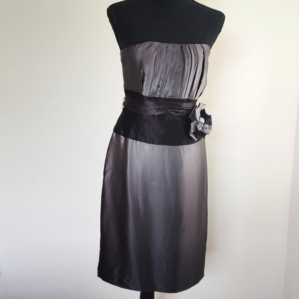 WHBM gray silk formal strapless dress